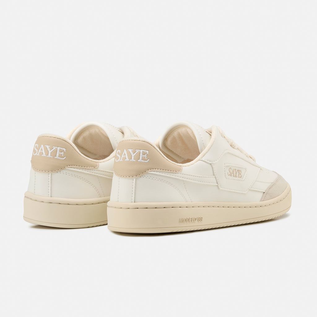 Sneaker Saye blanc et beige Modelo 89 avec semelle blanche vue arriere