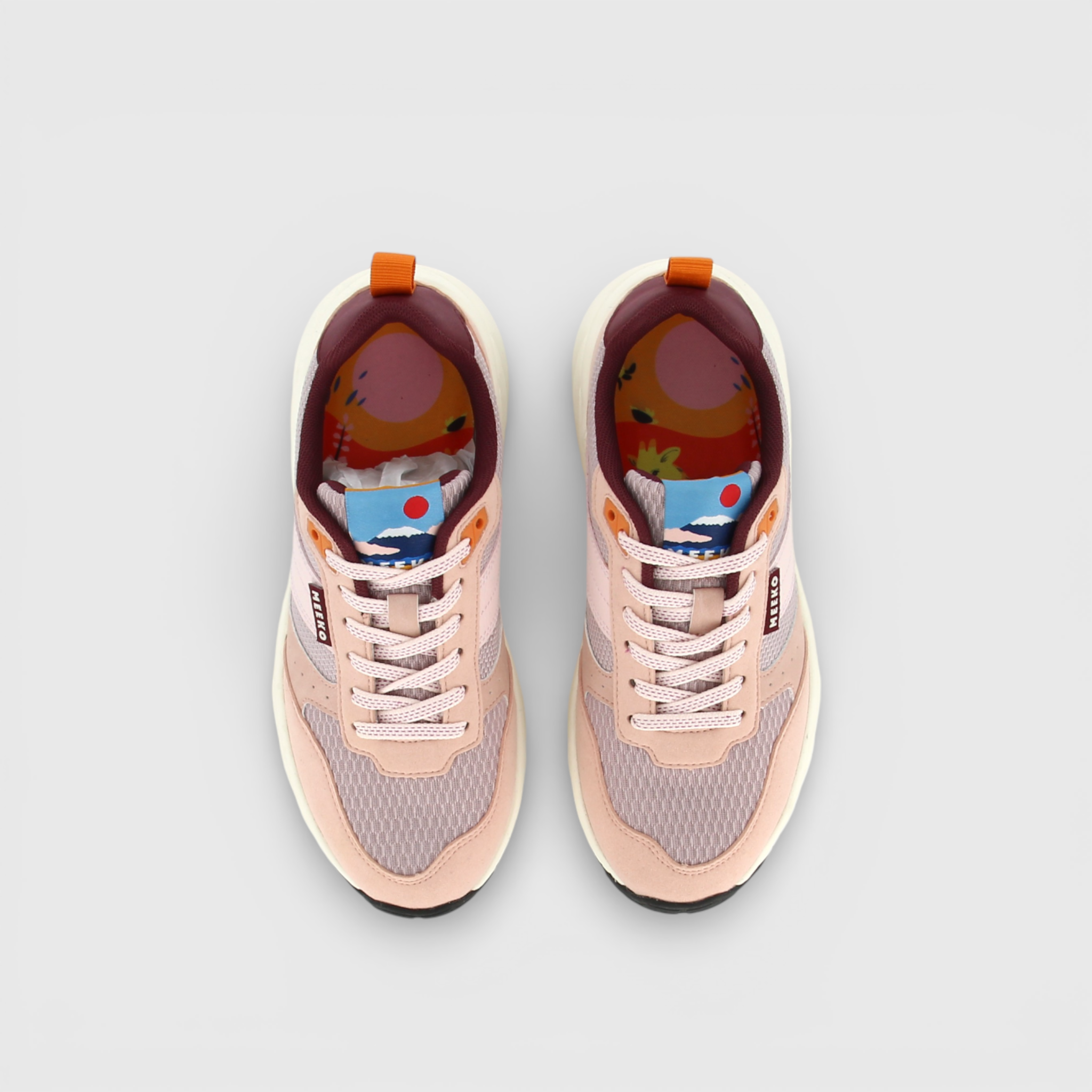 Rosa Sneaker von Meeko mit hellrosa und lilla Streifen an der Seite, Ansicht von oben