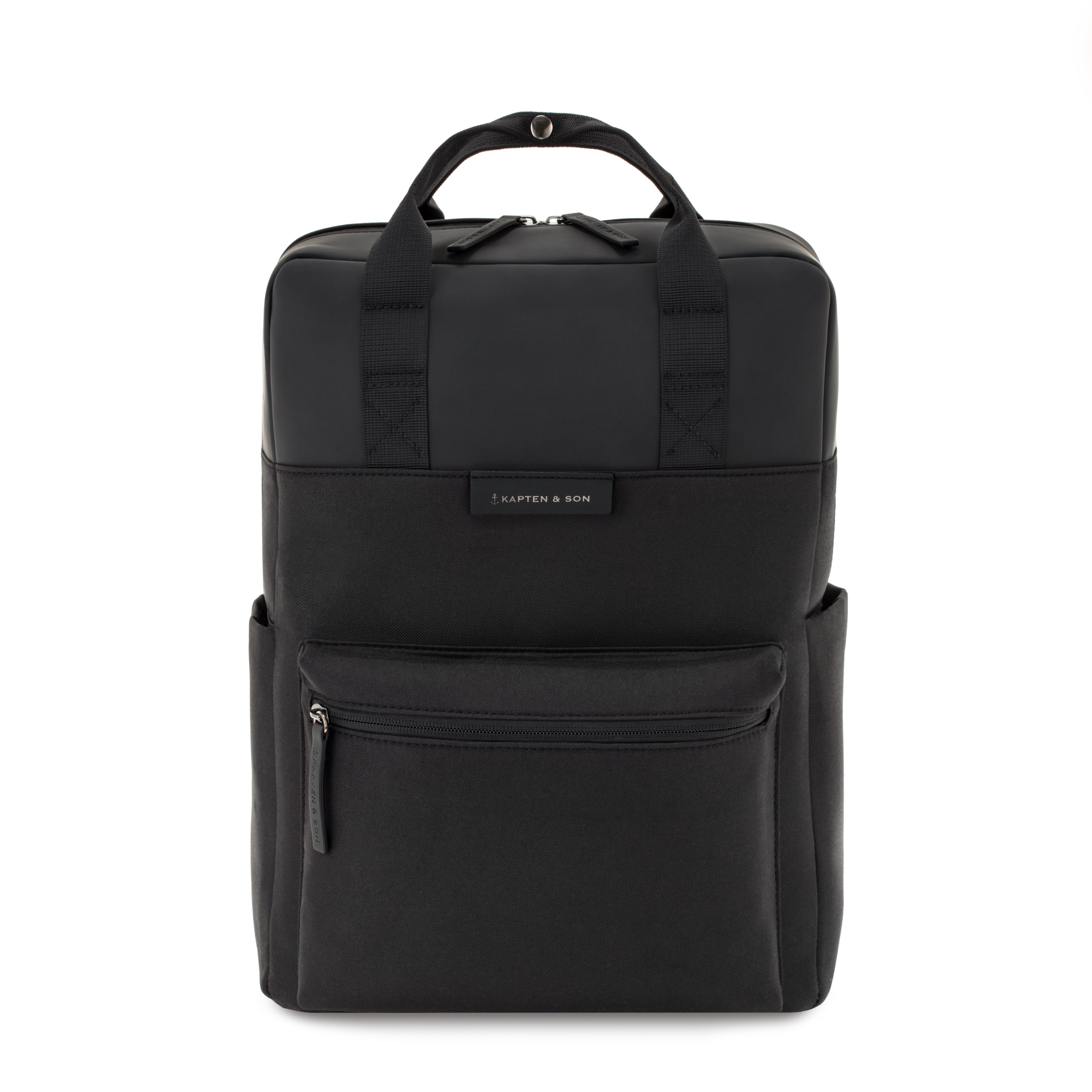Sac à dos Kapten & Son modèle Bergen All Black, vue de face, design noir minimaliste