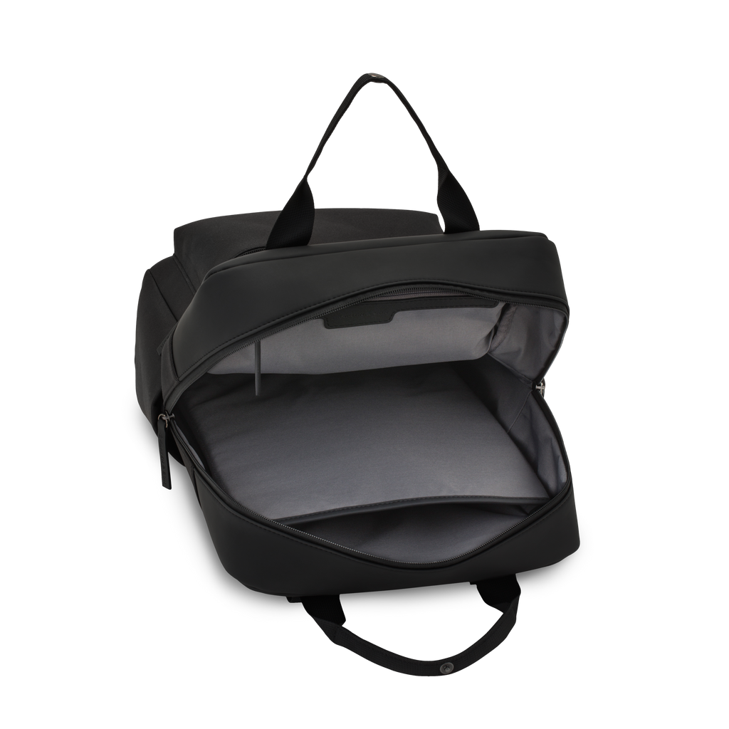 Sac à dos Kapten & Son Bergen All Black, vue du compartiment intérieur, 15 L, résistant à l’eau, compartiment pour ordinateur 14", marron, intérieur gris