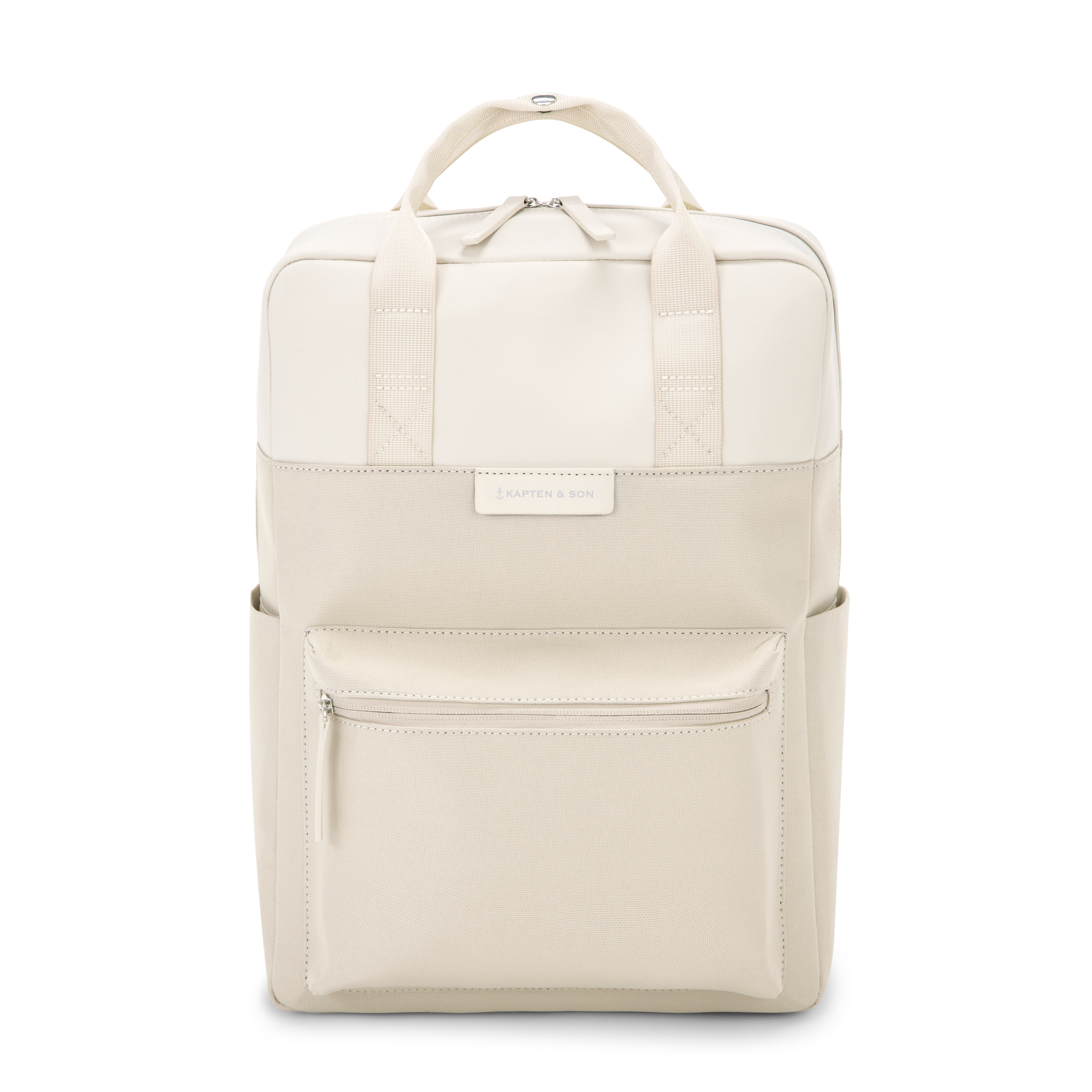 Sac à dos Kapten & Son Bergen Sandstone, vue de face, 15 L, résistant à l’eau, compartiment pour ordinateur 14", beige clair