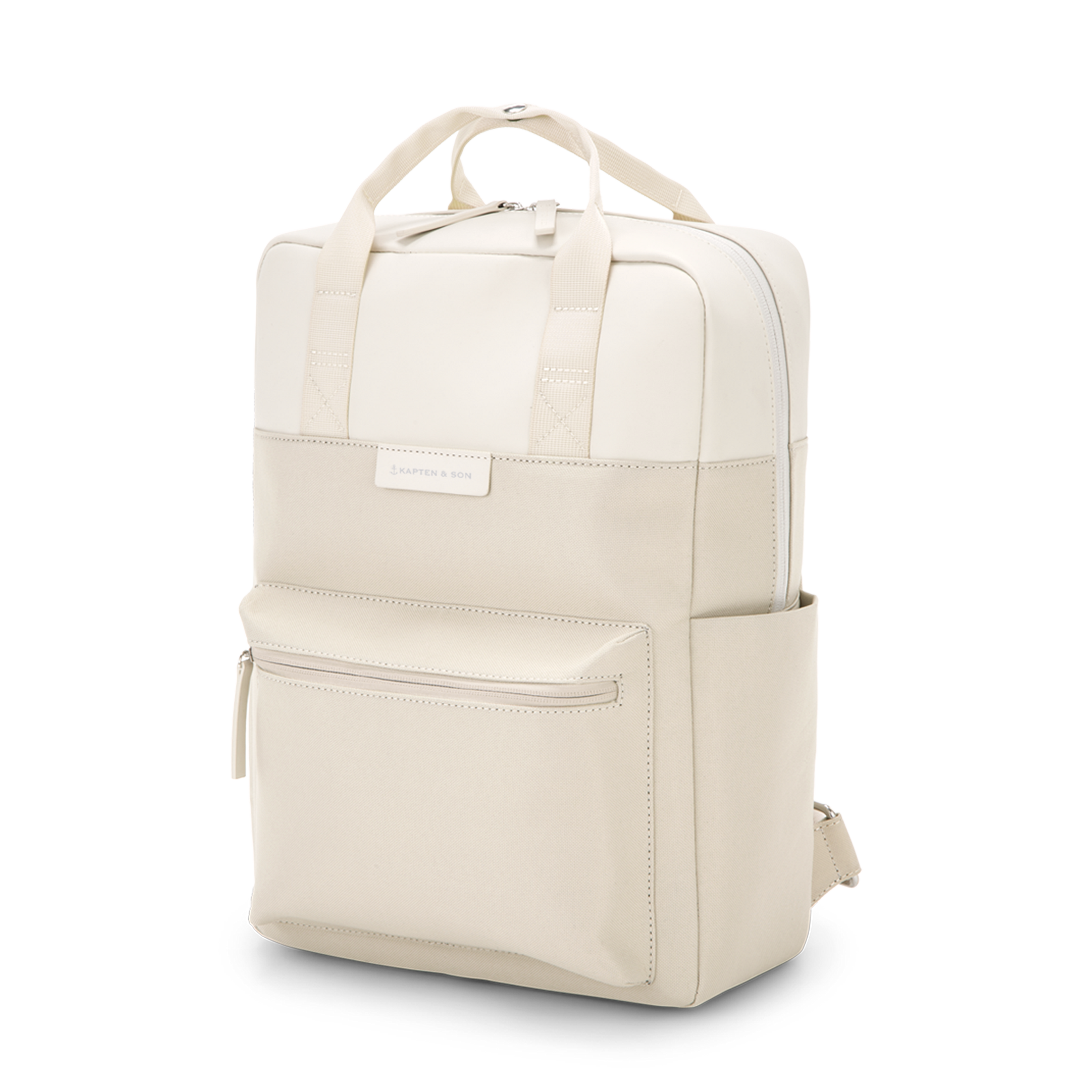 Sac à dos Kapten & Son Bergen Sandstone, vue de face, 15 L, résistant à l’eau, compartiment pour ordinateur 14", beige clair
