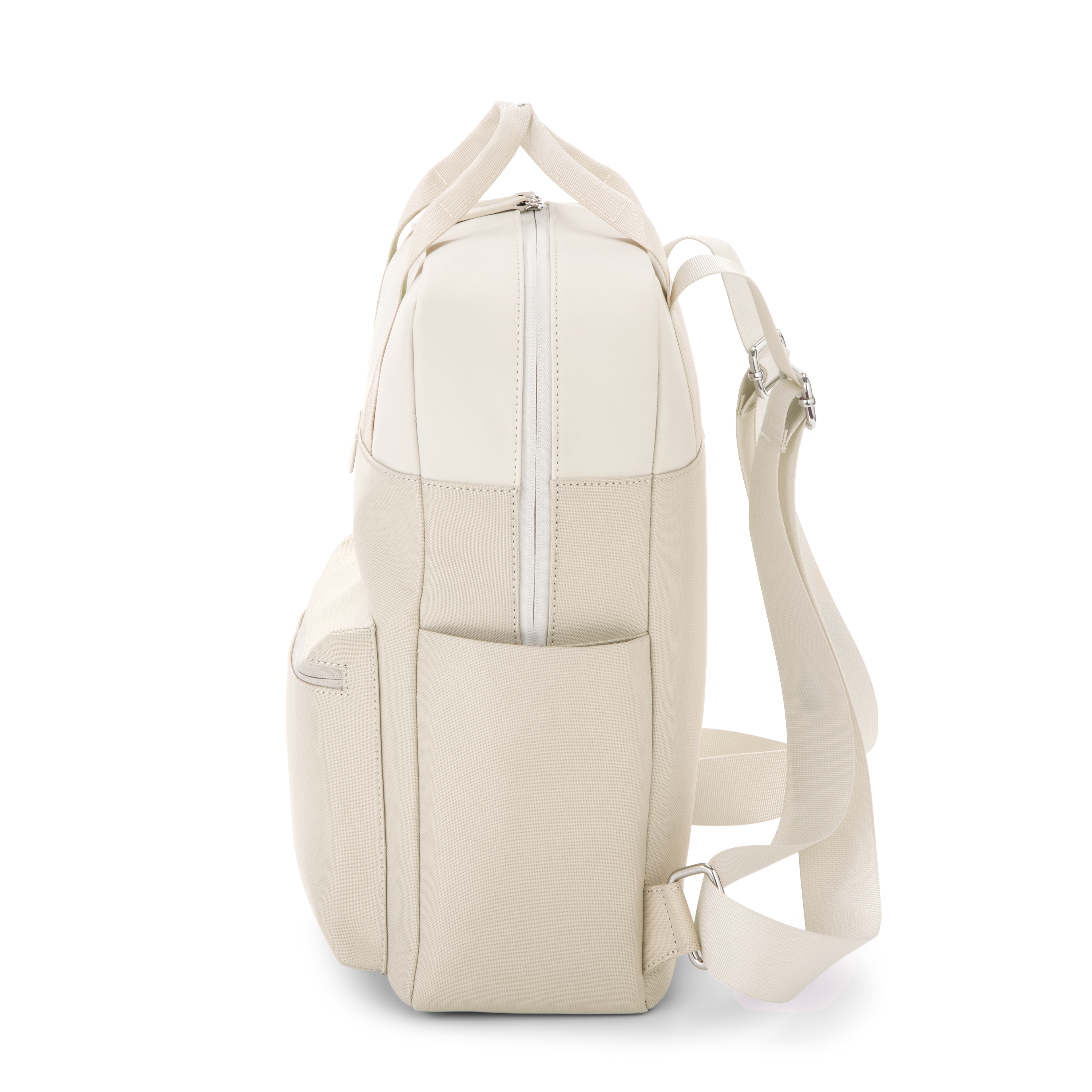 Sac à dos Kapten & Son Bergen Sandstone, vue de profil, 15 L, résistant à l’eau, compartiment pour ordinateur 14", beige clair