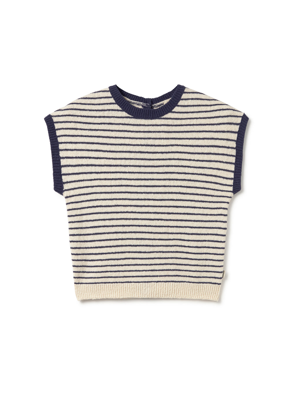 T-shirt en maille TwoThirds avec rayures blanches et bleues, à motifs, sans manches, avec boutons en bois dans le dos