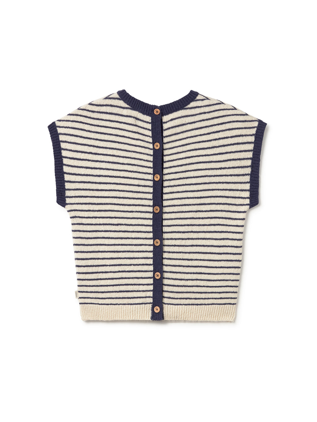T-shirt en maille TwoThirds avec rayures blanches et bleues, à motifs, sans manches, boutons en bois dans le dos, vue de dos