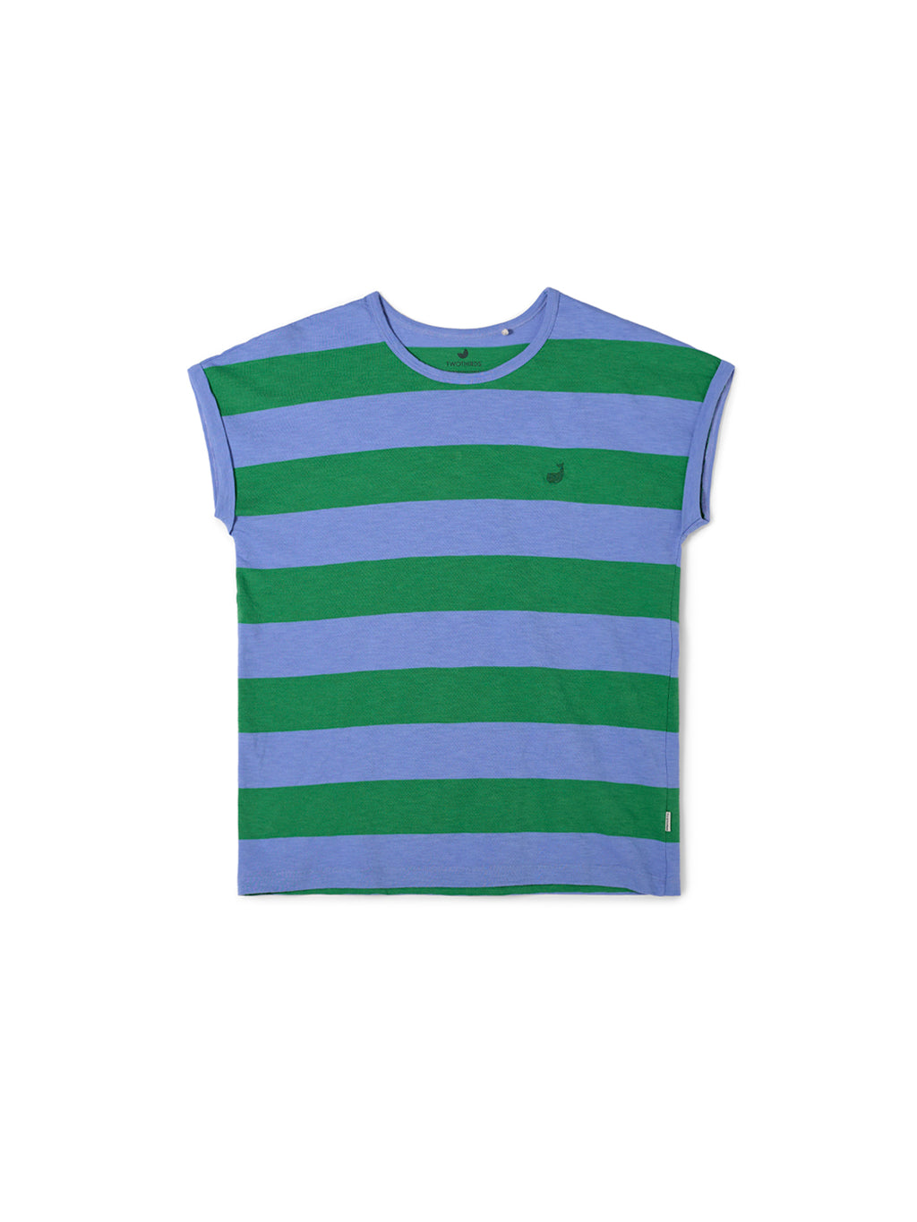 T-shirt sans manches TwoThirds avec rayures bleu et vert, vue de face