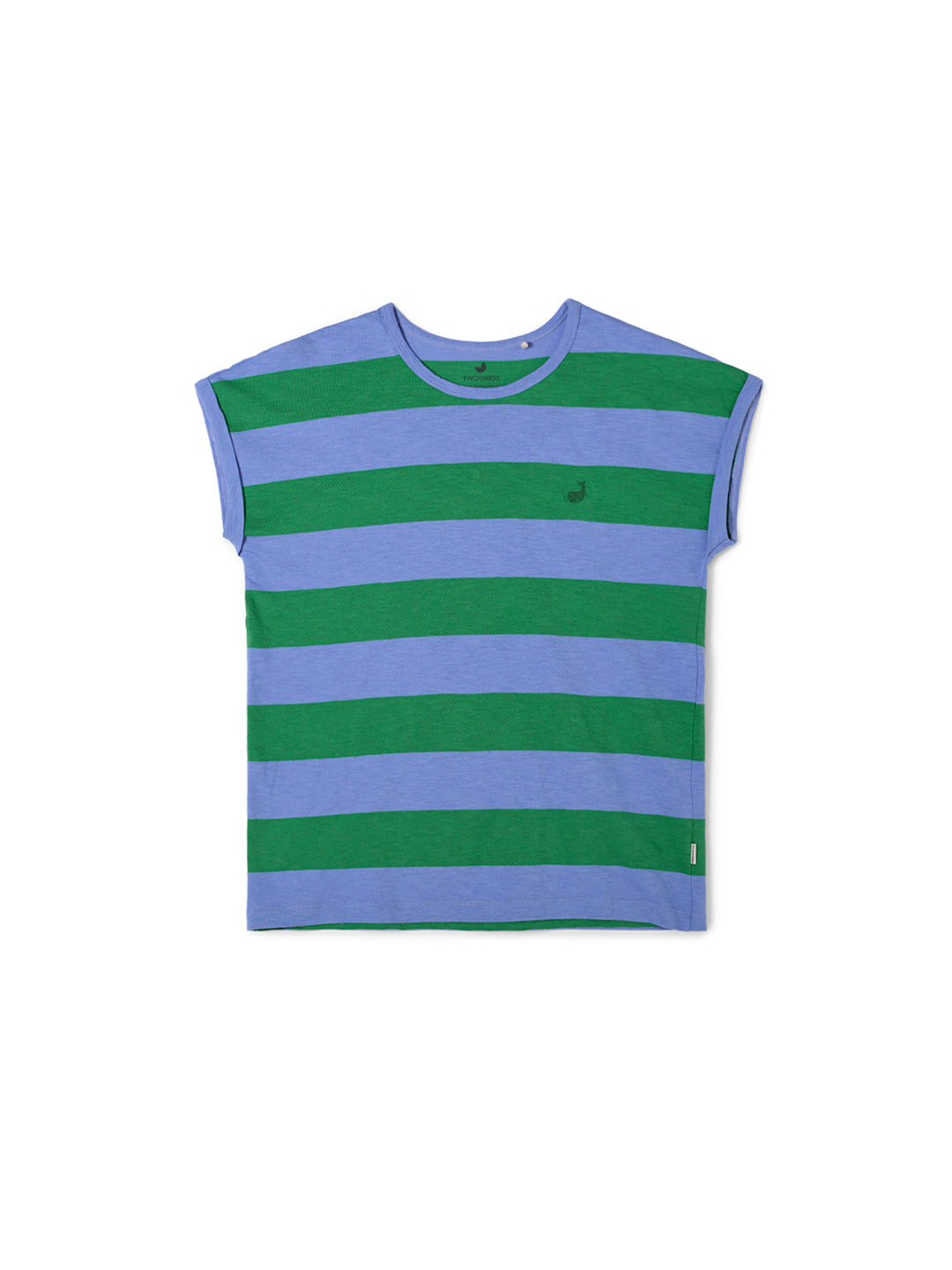 T-shirt sans manches TwoThirds avec rayures bleu et vert, vue de face